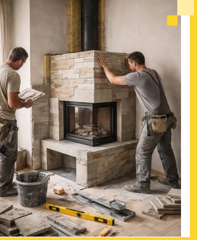 Угловые камины под ключ проект, монтаж и отделка в Оренбурге