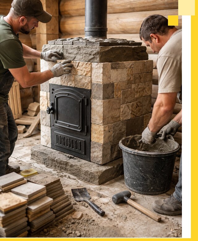 Облицовка банной печи под ключ в Оренбурге: камень и плитка