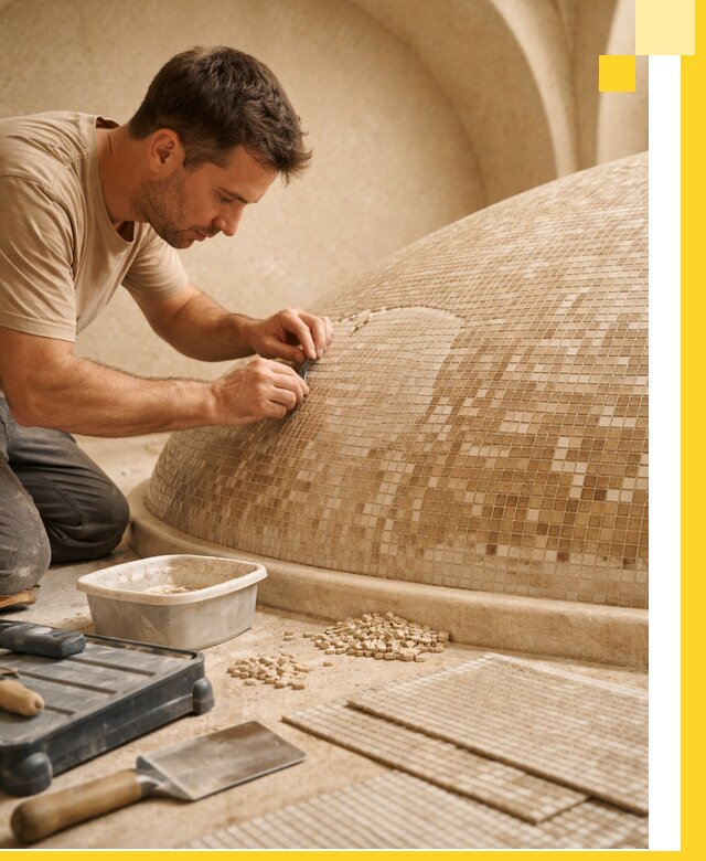 Профессиональная укладка мозаики для хамама под ключ в Оренбурге